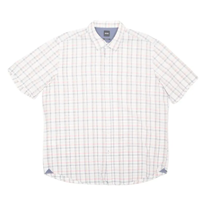 BOSS Mens Shirt White Check 2XL