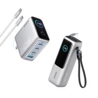 Anker Laptop power bank (25K, 165W, Built-In and Retractable Cables) and Anker Laptop Charger (140W, 4-Port, PD 3.1)