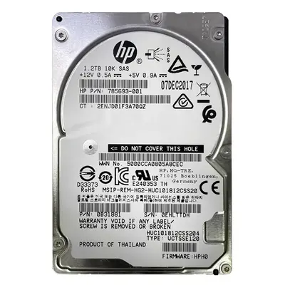 785693-001 HP 1.2TB 10000RPM SAS 12Gb/s 2.5-Inch Internal Hard Drive