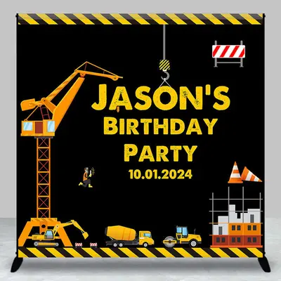 Yellow Truck Worker Custom Birthday Backdrop For Boy - Aperturee