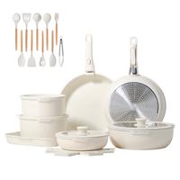Jeetee 6/19/28pcs Pots and Pans Non Stick Traditional Granite Cookware Set,Detachable Handle,with Accessories,Stackable RV Co...