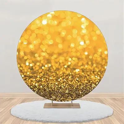 Golden Bokeh Glitter Round Birthday Party Backdrop - Aperturee