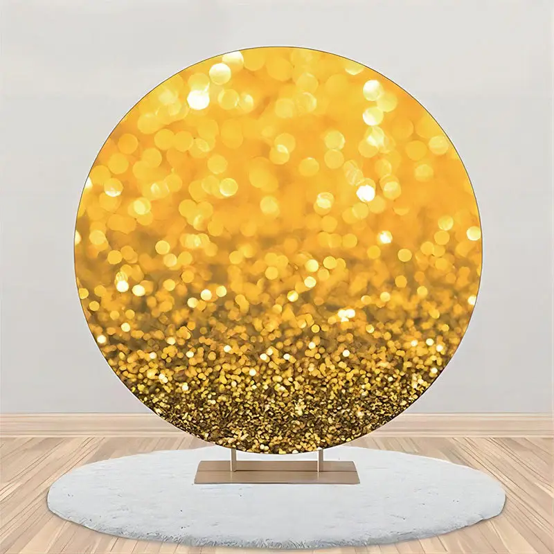 Golden Bokeh Glitter Round Birthday Party Backdrop - Aperturee