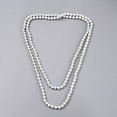 8.2MM Baking Painted Pearlized Glass Pearl Round Beaded Long Necklaces