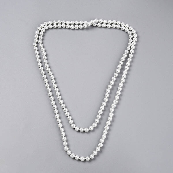 8.2MM Baking Painted Pearlized Glass Pearl Round Beaded Long Necklaces