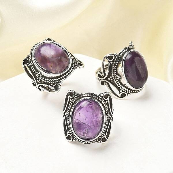 Natural Amethyst Adjustable Rings