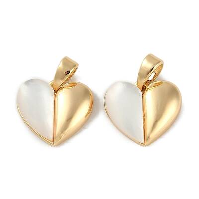 Brass Pave Natural Shell Heart Charms