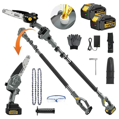 SOARFLY 2 in 1 Cordless Pole Saw & Mini Chainsaw with 2 Batteries, for Tree Trimming Heavy Duty, Portable Chain Saw with 10 F...