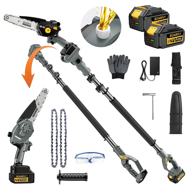 SOARFLY 2 in 1 Cordless Pole Saw & Mini Chainsaw with 2 Batteries, for Tree Trimming Heavy Duty, Portable Chain Saw with 10 F...