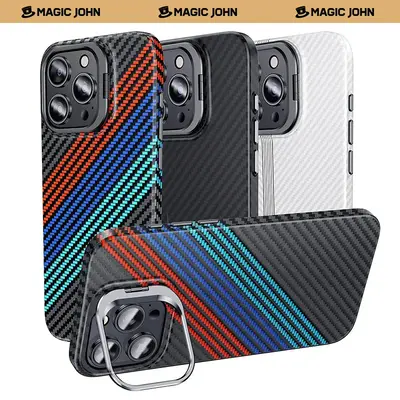 MAGIC JOHN Phone Case for iPhone and Samsung Lens Protection and Phone Holder with Wireless Charging Support