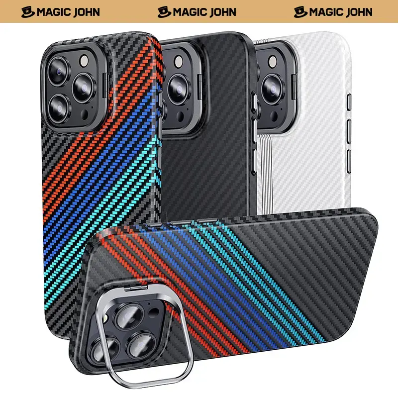 MAGIC JOHN Phone Case for iPhone and Samsung Lens Protection and Phone Holder with Wireless Charging Support