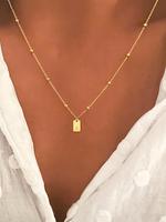 Rectangle Initial Necklace for Women, Stainless Steel Jewelry for Party, Daily Clothing Decor, Trendy All-match & Exquisite J...