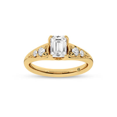 Lyon Tapered Pavé Emerald Cut Lab Grown Diamond Engagement Ring | 10K Yellow Gold 3 3/4 CT. TW.