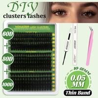 HOHADBR  Lash Clusters Wispy Lash Extension 60D+80D+100D Thick Volume Individual Lashes 10-18mm Cluster Lashes D Curl Cluster...