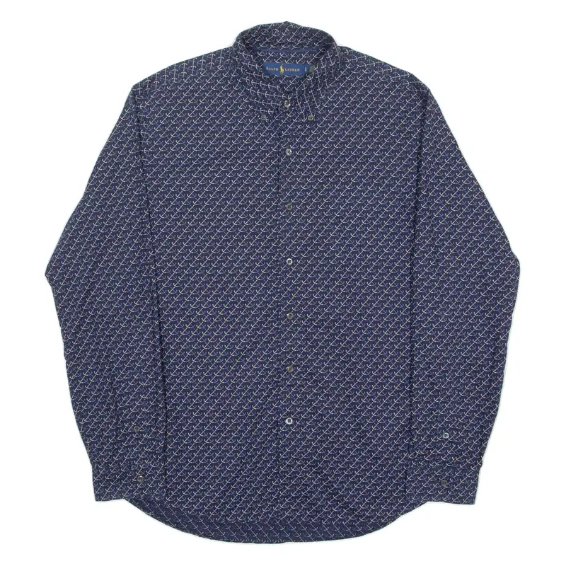 RALPH LAUREN Anchor Mens Shirt Blue Crazy Pattern Long Sleeve L