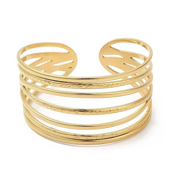 Ion Plating(IP) 304 Stainless Steel Multi Line Cuff Bangles for Women
