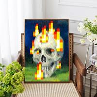 Minecraft Burning Skull Pattern Unframed Painting, Modern Style Wall Art Poster, Wall Art Decor for Home Living Room Bedroom,...