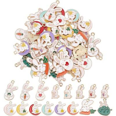 64Pcs 16 Style Alloy Enamel Pendants