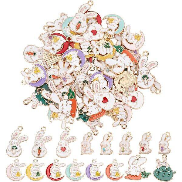 64Pcs 16 Style Alloy Enamel Pendants