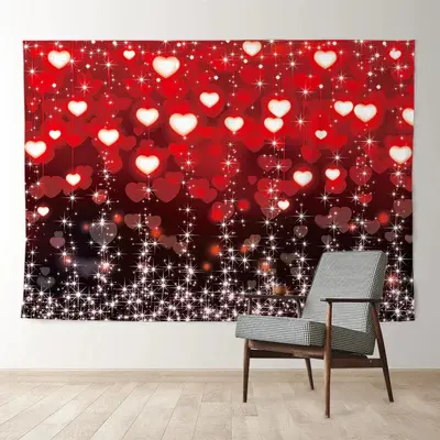 Aperturee Shiny Red Heart Sweet Happy Valentine Backdrop