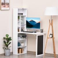 HOMCOM Fold-out Convertible Writing Table Wall Mount Desk Cabinet with Blackboard and Side Shelf Multi-Function Home Office W...