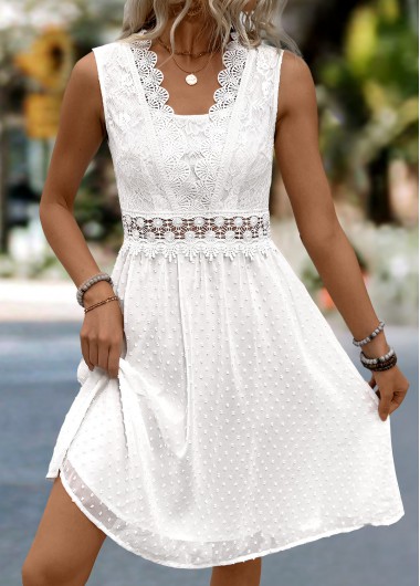 Modlily White Patchwork Sleeveless V Neck Dress - XXL