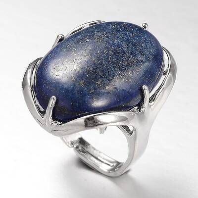 Adjustable Oval Dyed Natural Lapis Lazuli Wide Band Finger Rings