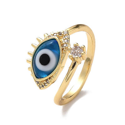Lampwork Evil Eye Open Cuff Ring with Clear Cubic Zirconia