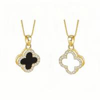 Elegant Four Leaf Clover Double-Sided Black & White Pendant Necklace, 14K Gold Plated Lucky Charm Jewelry, Dainty Fashion for...