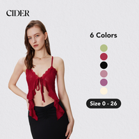 Cider [6 colors, size 0-24] French Riviera Vacation Lace Ruffle Hem Knotted Knit Crop Top, Basic  Comfort Womenswear, Summer ...