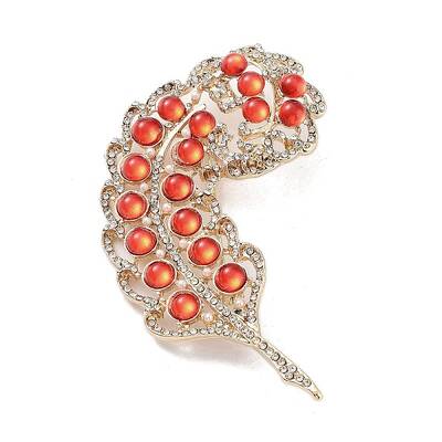 Leaf Alloy Pave Acrylic Rhinestone Brooch
