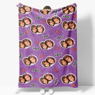 Aperturee Purple Best Friend Forever Tag Custom Photo Blanket | Get Photo Blanket | Custom Blanket With Pictures | Memorial B...