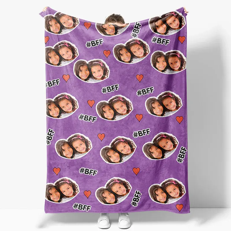 Aperturee Purple Best Friend Forever Tag Custom Photo Blanket | Get Photo Blanket | Custom Blanket With Pictures | Memorial B...