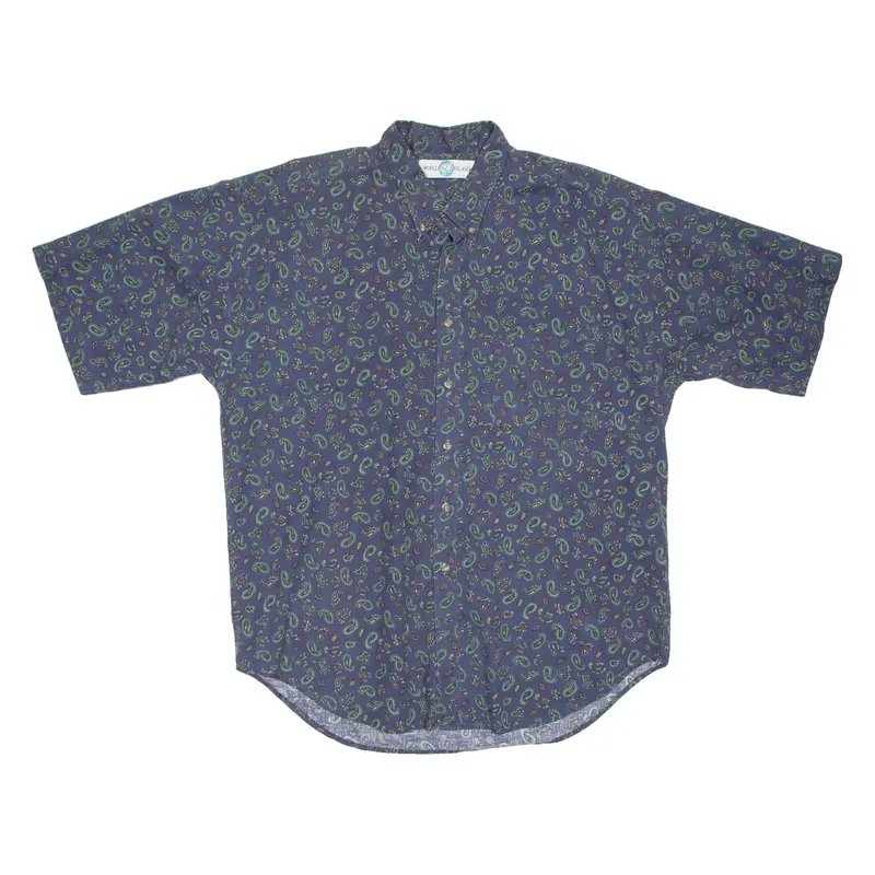 WORLD ISLAND Mens Shirt Blue Paisley L