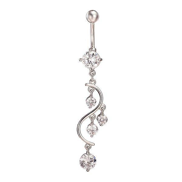 Piercing Jewelry Real Platinum Plated Brass Rhinestone S Shape Navel Ring Belly Rings