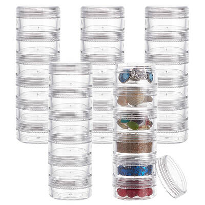 BENECREAT 10G/10ML Stackable Round Plastic Containers 5 Column(6 Layer/Column) Bead Storage Jars for Beads