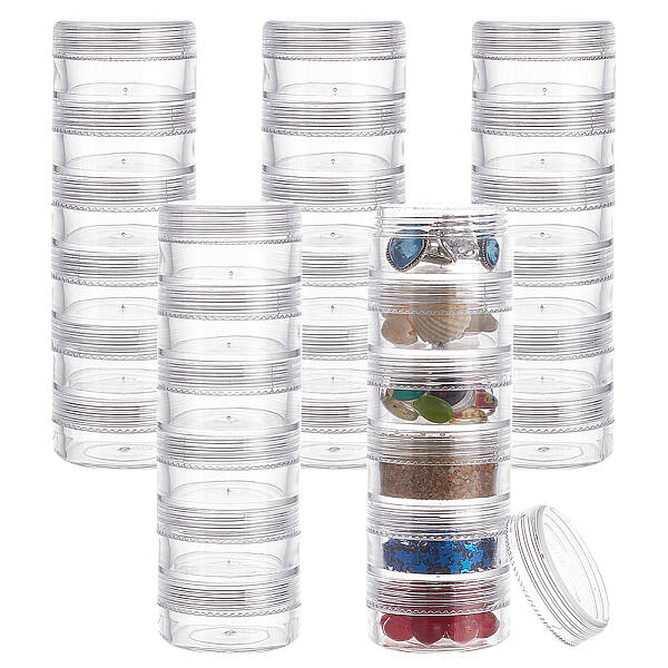 BENECREAT 10G/10ML Stackable Round Plastic Containers 5 Column(6 Layer/Column) Bead Storage Jars for Beads