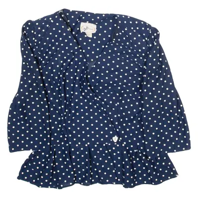 AMY-DEB Womens Printed Blouse Blue V-Neck 3/4 Sleeve Polka Dot M
