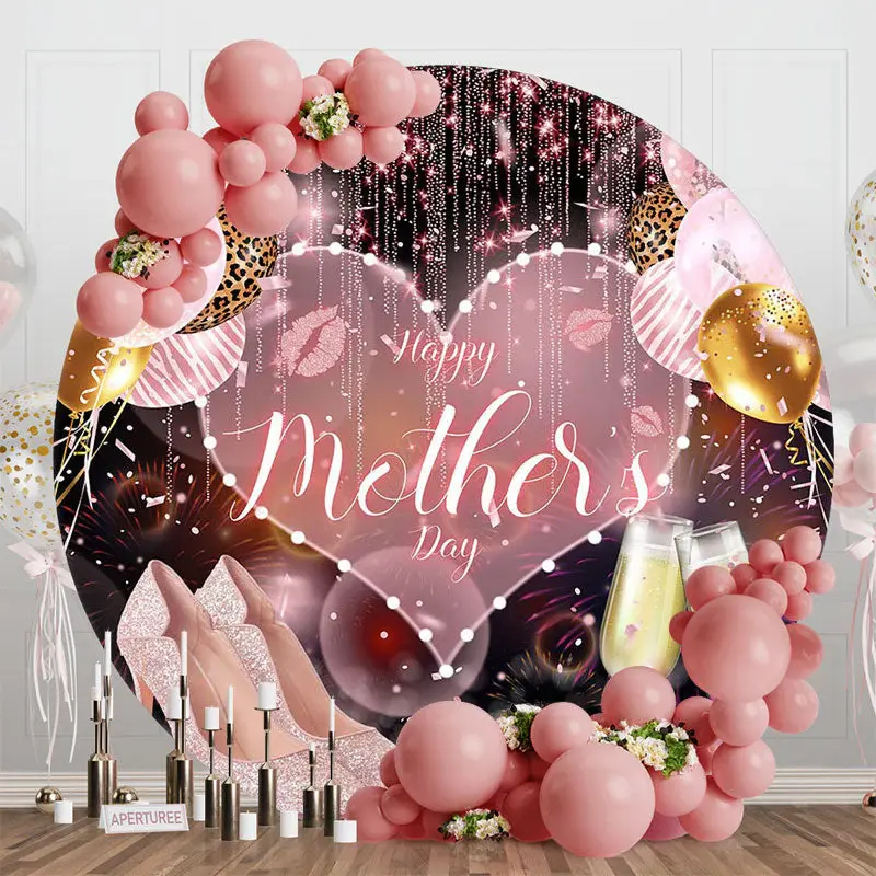 Balloon Glitter Highheel Round Mothers Day Backdrop - Aperturee