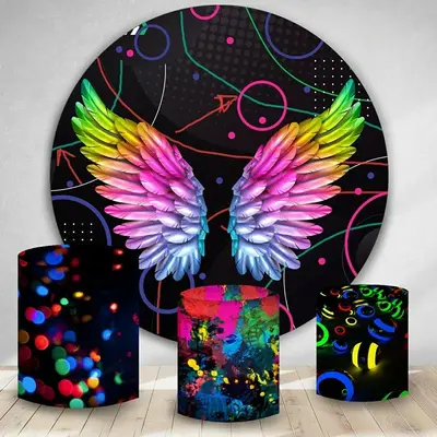 Aperturee Colorful Wine Abstract Black Round Birthday Backdrop | Circular Birthday Backdrop Cover | Birthday Backdrop Ideas |...