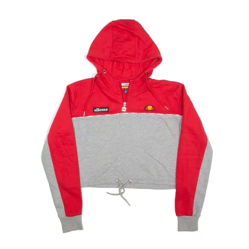 ELLESSE Crop Hoodie Grey Pullover Womens UK 8