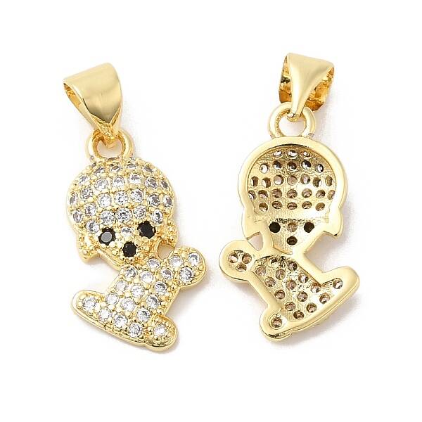 Brass Micro Pave Clear & Clack Cubic Zirconia Pendants