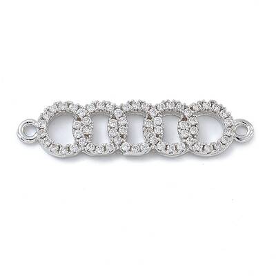Rack Plating Brass Micro Pave Clear Cubic Zirconia 5 Rings Connector Charms