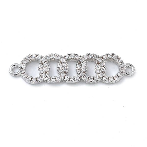 Rack Plating Brass Micro Pave Clear Cubic Zirconia 5 Rings Connector Charms