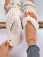Women's Solid Color Soft Ribbed Thong Slippers, Toe Slippers, Casual Soft Comfortable Home Slippers, Fuzzy Warm Slippers for ...
