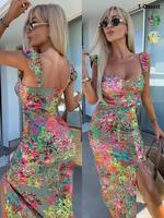 Women's Floral Print Dress, Boho Sleeveless Split Hem Dress for Beach Holiday Vacation, Ladies Clothes for Summer, Womenswear...