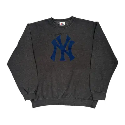 New York Yankees Majestic Mlb Sweatshirt - XL Grey Cotton Blend