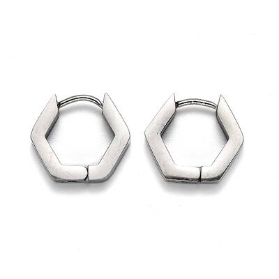 Tarnish Resistant 304 Stainless Steel Hexagon Huggie Hoop Earrings