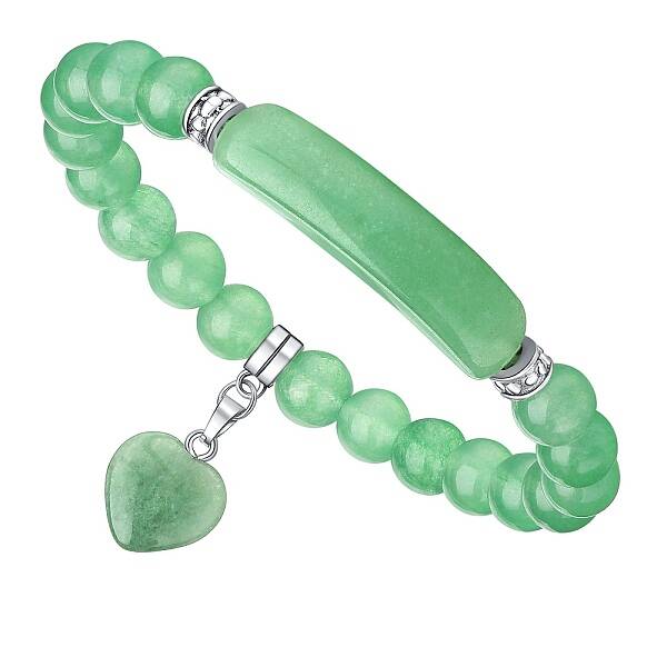 Natural Green Aventurine Curved Rectangle Stretch Braclets with Heart Charm