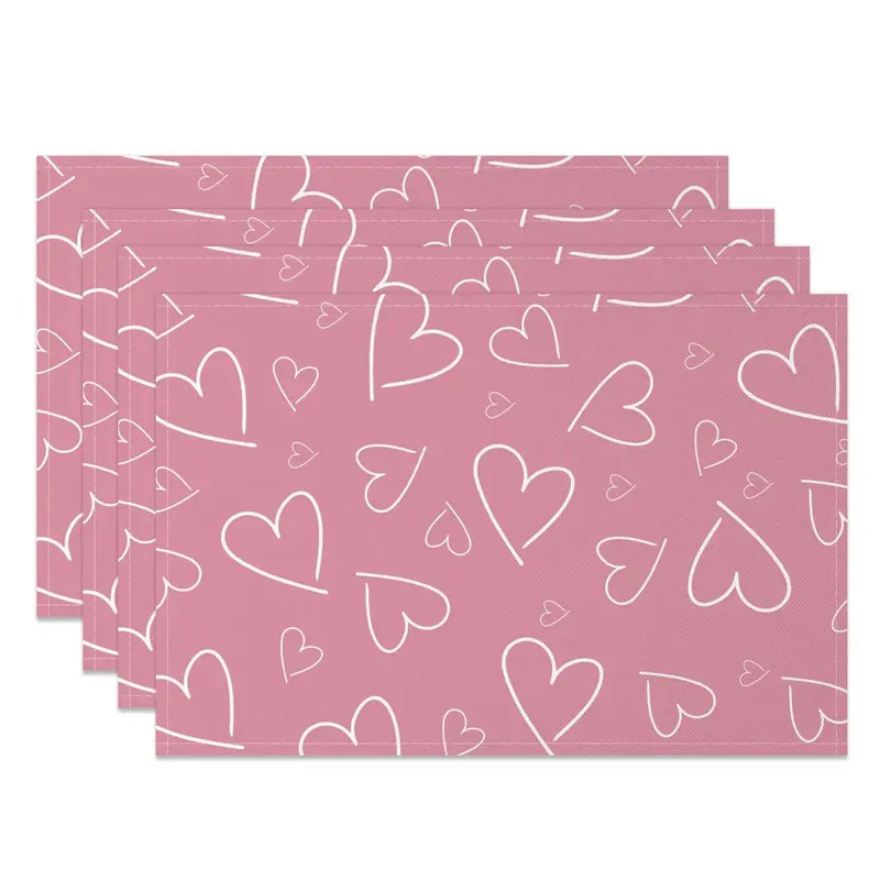 Aperturee Line Hearts Pink Valentines Day Set Of 4 Placemats, 14x12 Inch, 15.8 USD, NYJY00388-S, placemats